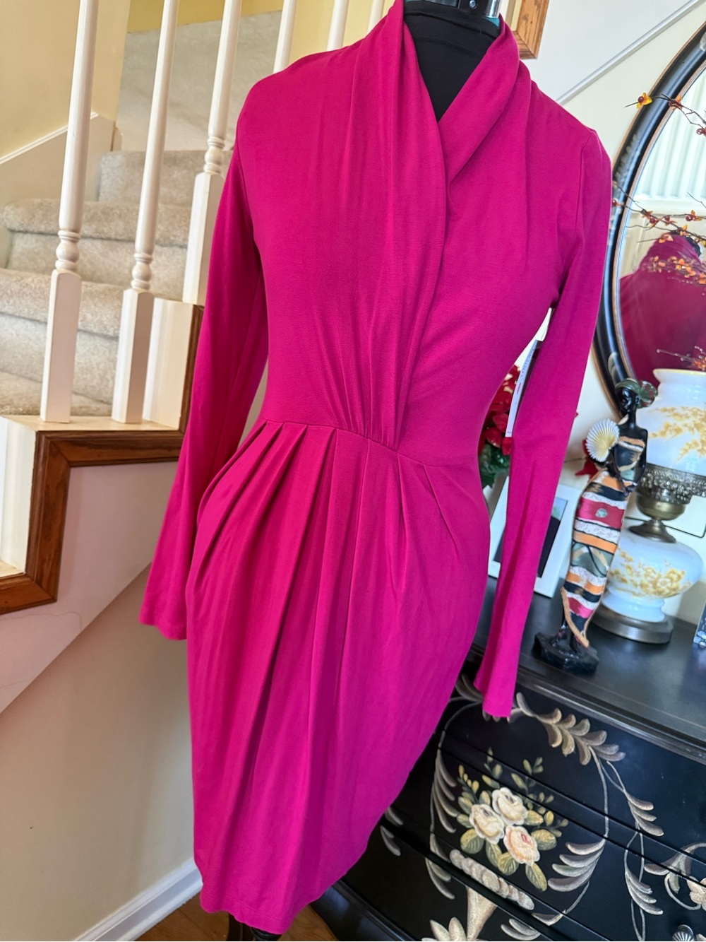Karen Kane Fuchsia Long-Sleeve Draped Wrap Dress - Women - Picture 3 of 17